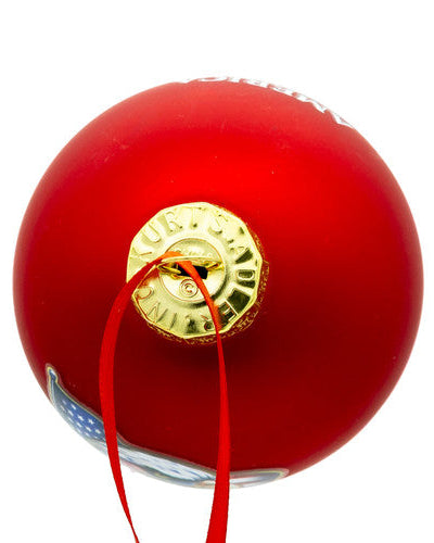 Christmas Cheer All Year 80MM Glass America 250th Red Ball With Eagle Head & Flag Ornament Kurt Adler