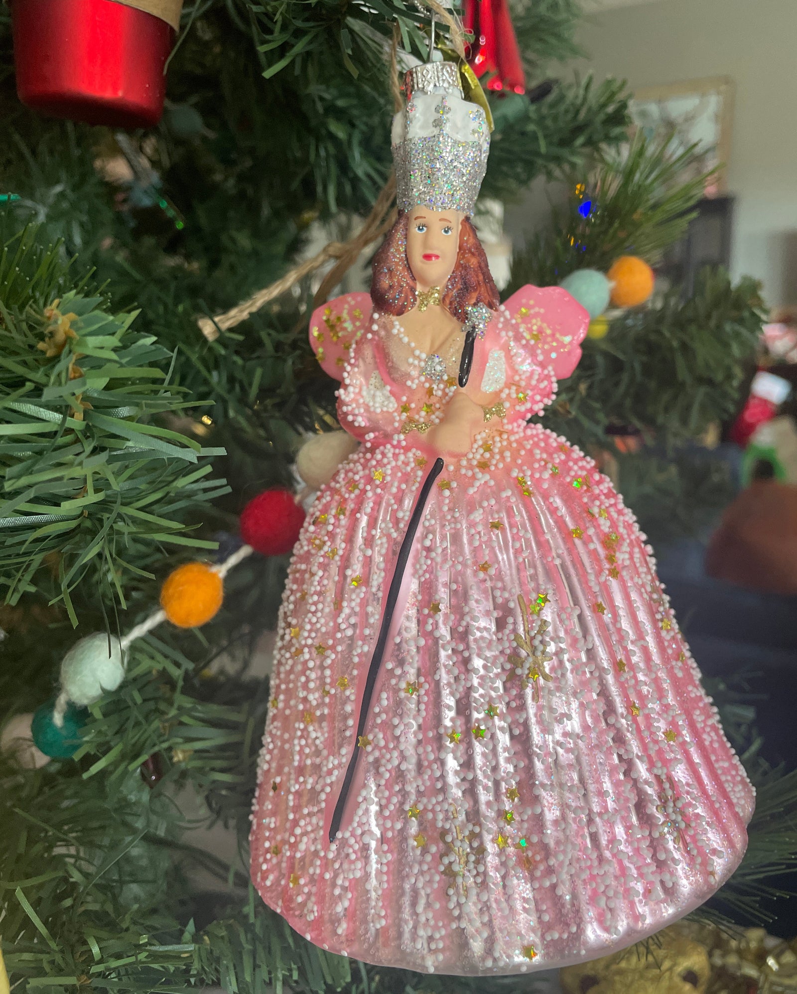 Christmas Cheer All Year Glinda the Good Witch Ornament Glass Pink The wizard of oz