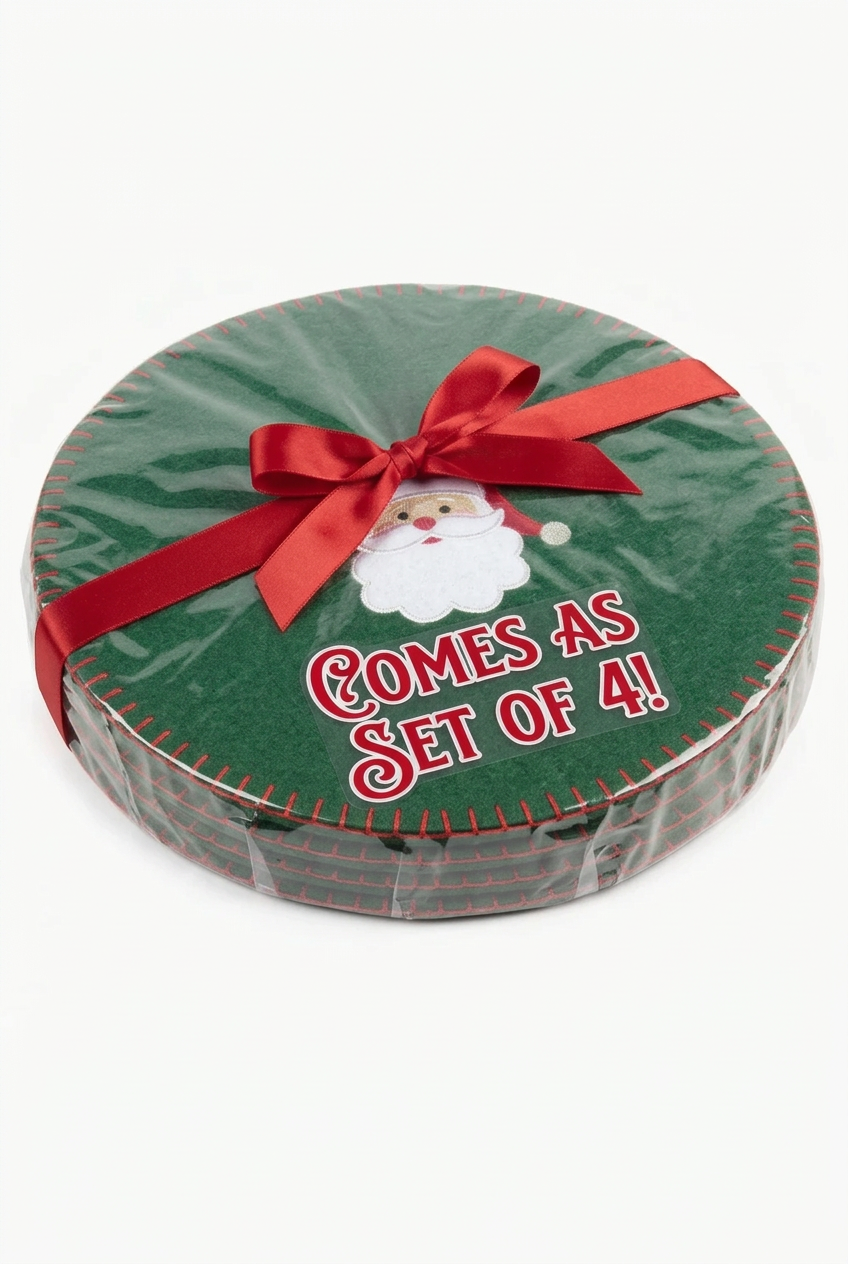 Christmas Cheer All Year Santa Face Green Felt Christmas Place mats retro midcentury