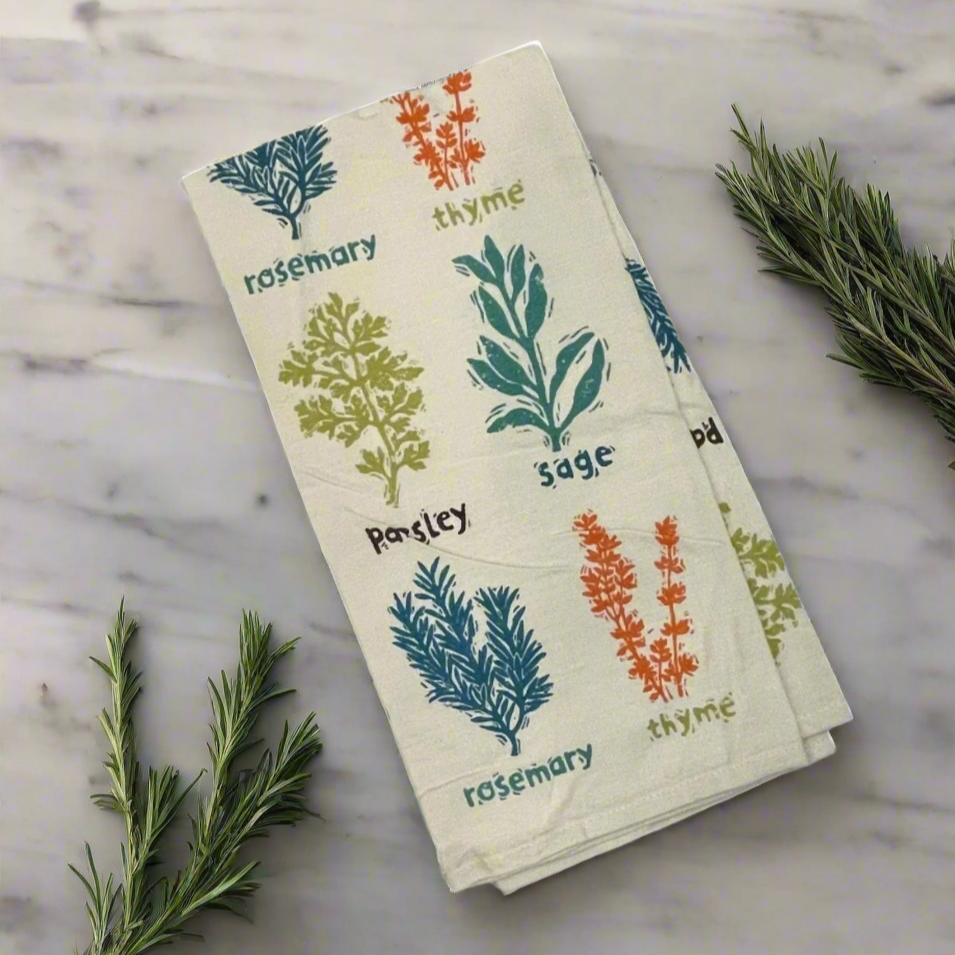 The Canton Christmas Shop Herb Garden Kitchen Towel with rosemary