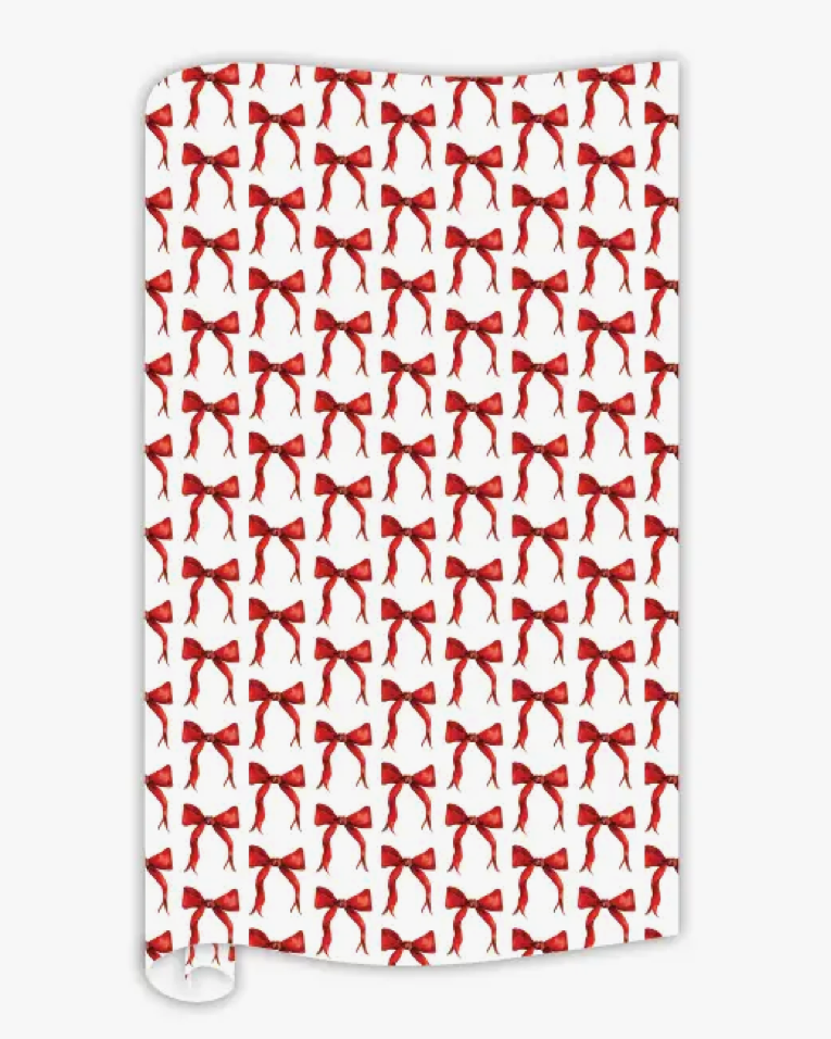 Christmas Cheer All Year Holiday Red Bow Wrapping Paper by Rosanne Beck