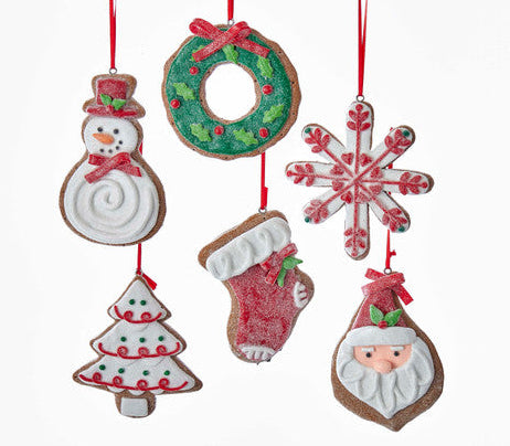 Christmas Cheer All Year Set of Christmas-themed iced frosted cookie-shaped ornaments Kurt Adler Claydough