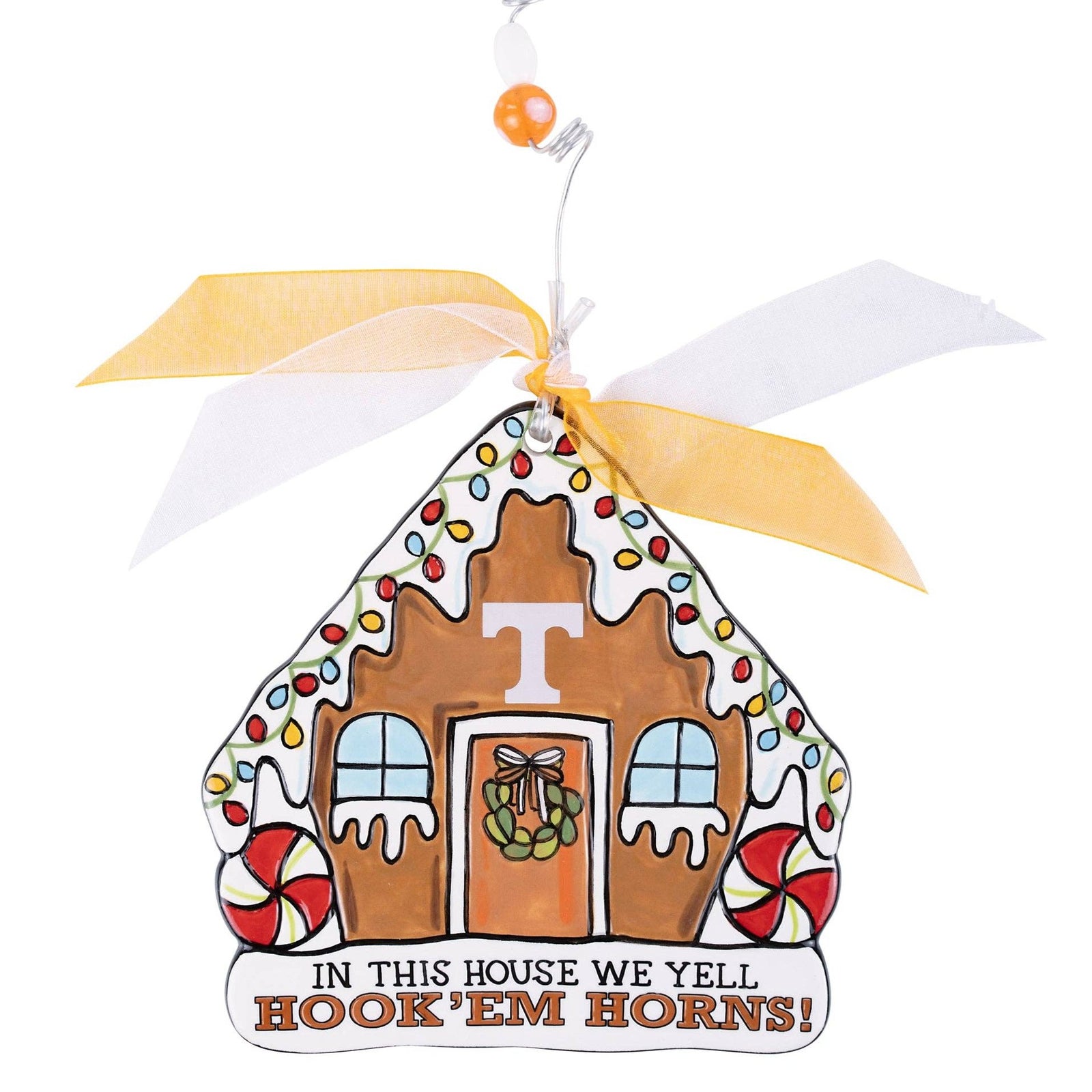 The Canton Christmas Shop In This House We Yell Hook 'Em Horns Flat Ornament by Glory Haus