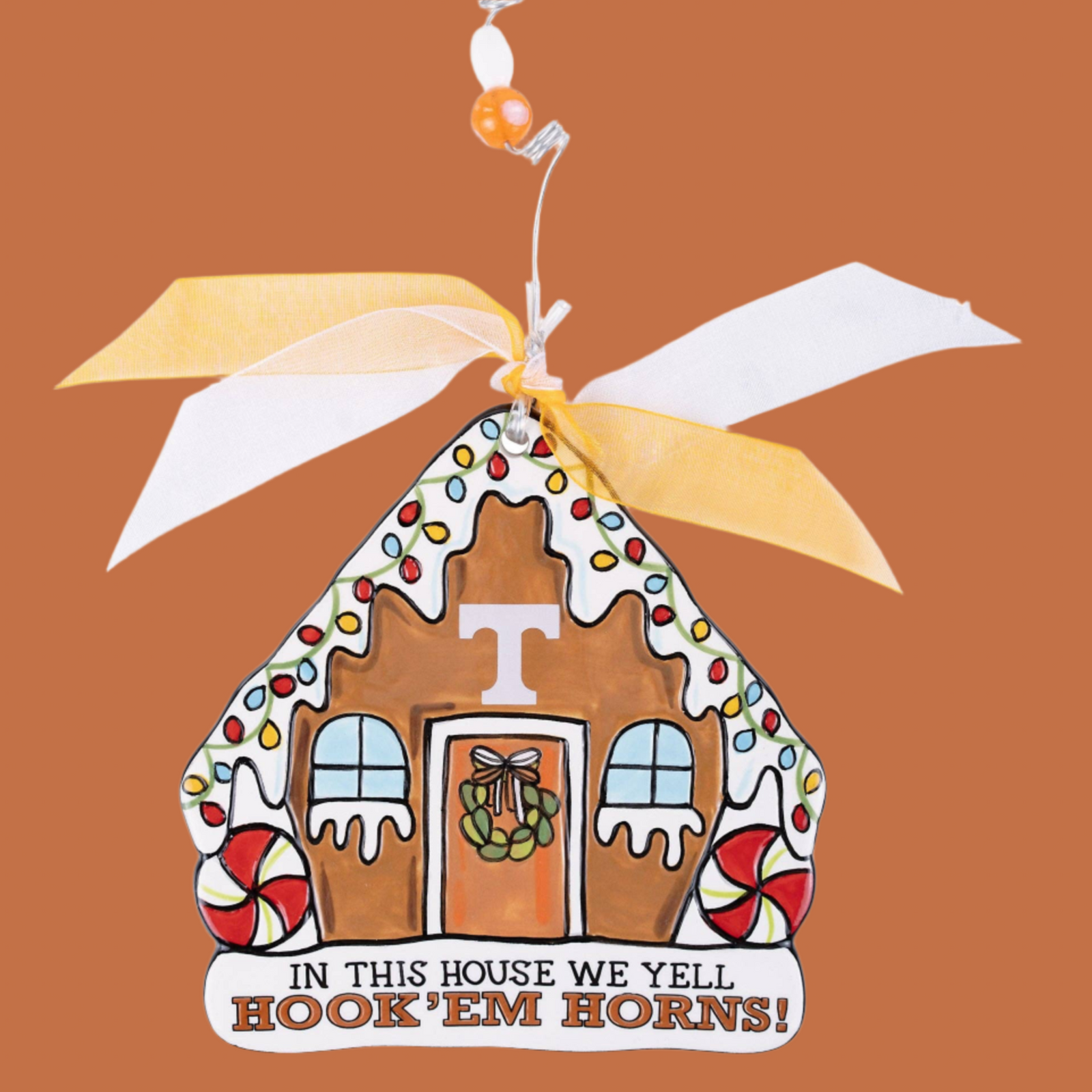 The Canton Christmas Shop In This House We Yell Hook 'Em Horns Flat Ornament by Glory Haus