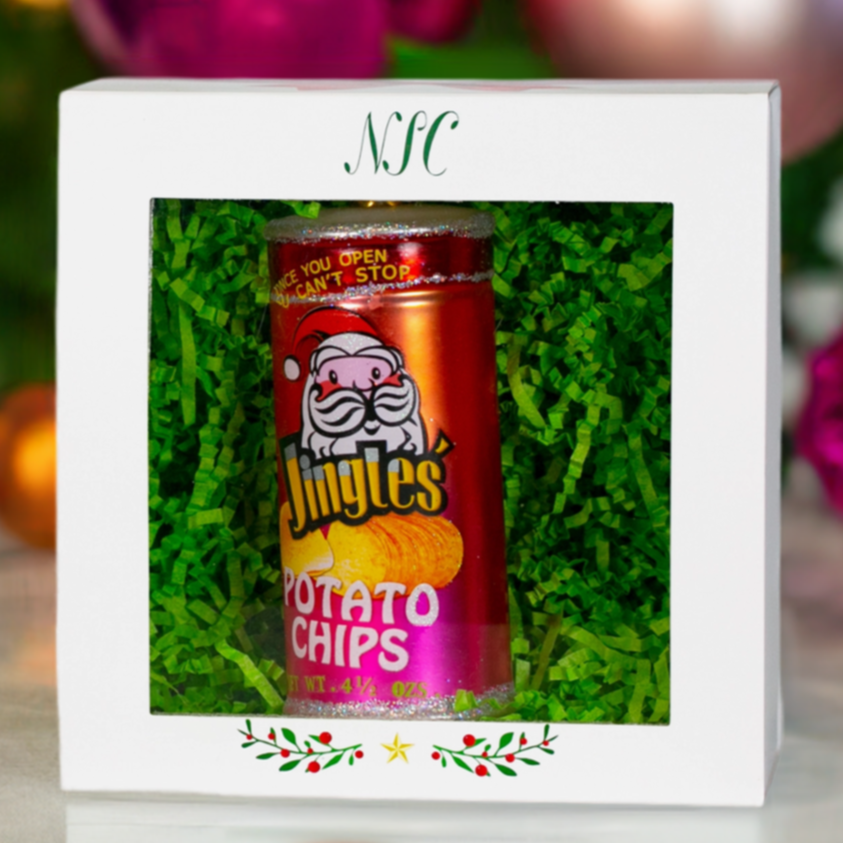 The Canton Christmas Shop Jingle Potato Chips Glass Ornament in box