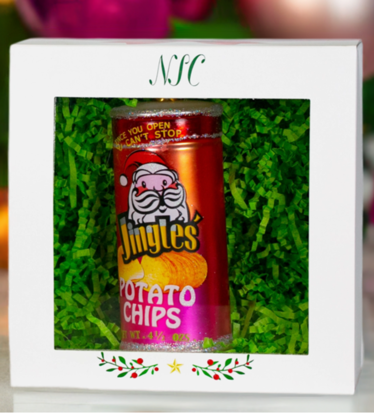 The Canton Christmas Shop Jingle Potato Chips Glass Ornament in box