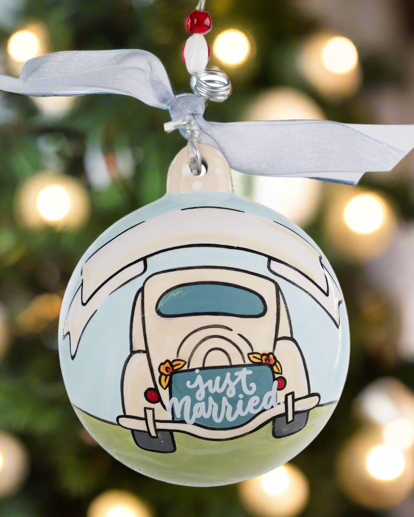 Christmas Cheer All Year Just Married Ball Ornament Handpainted by Glory Haus