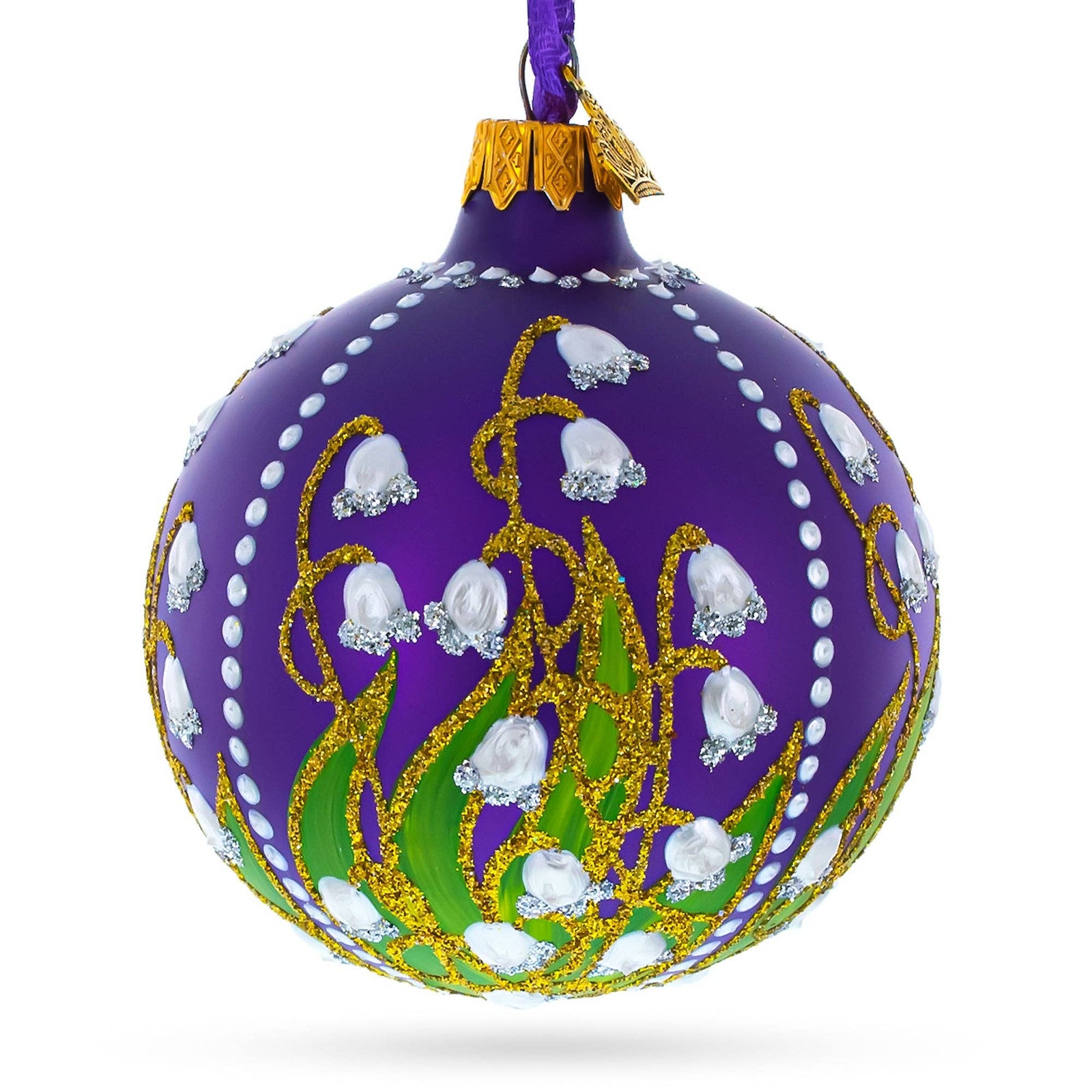The Canton Christmas Shop Royal Ball Collection Lillies of the Valley Purple Ball Ornament Ukraine Glass Christmas
