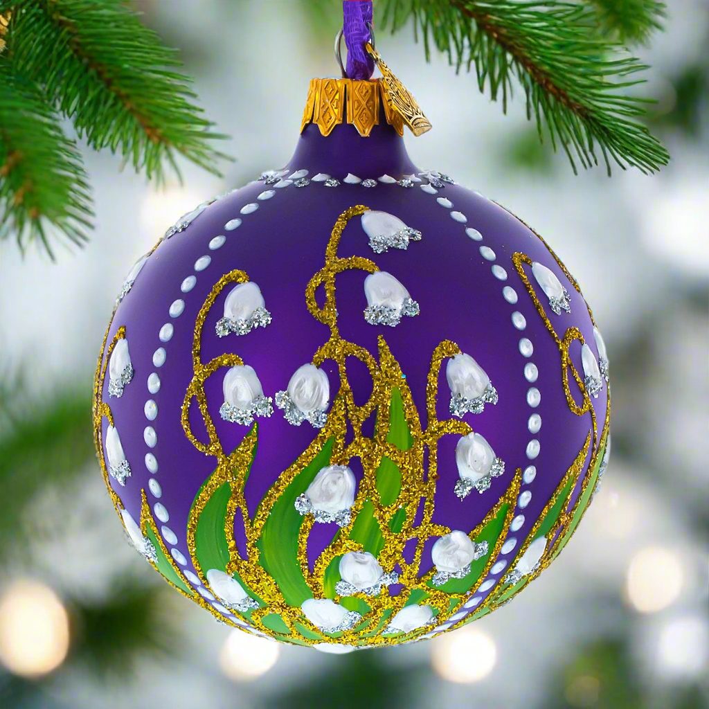 The Canton Christmas Shop Royal Ball Collection Lillies of the Valley Purple Ball Ornament Ukraine Glass Christmas