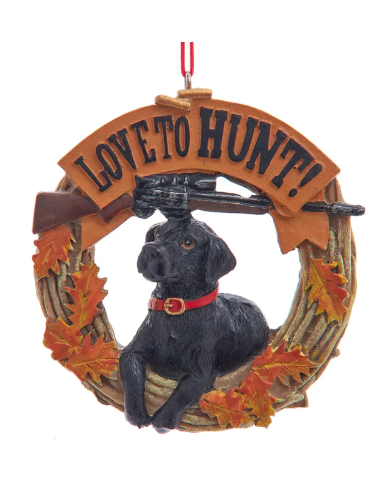 Christmas Cheer All Year Love to Hunt Kurt Adler Ornament Resin with Black Lab