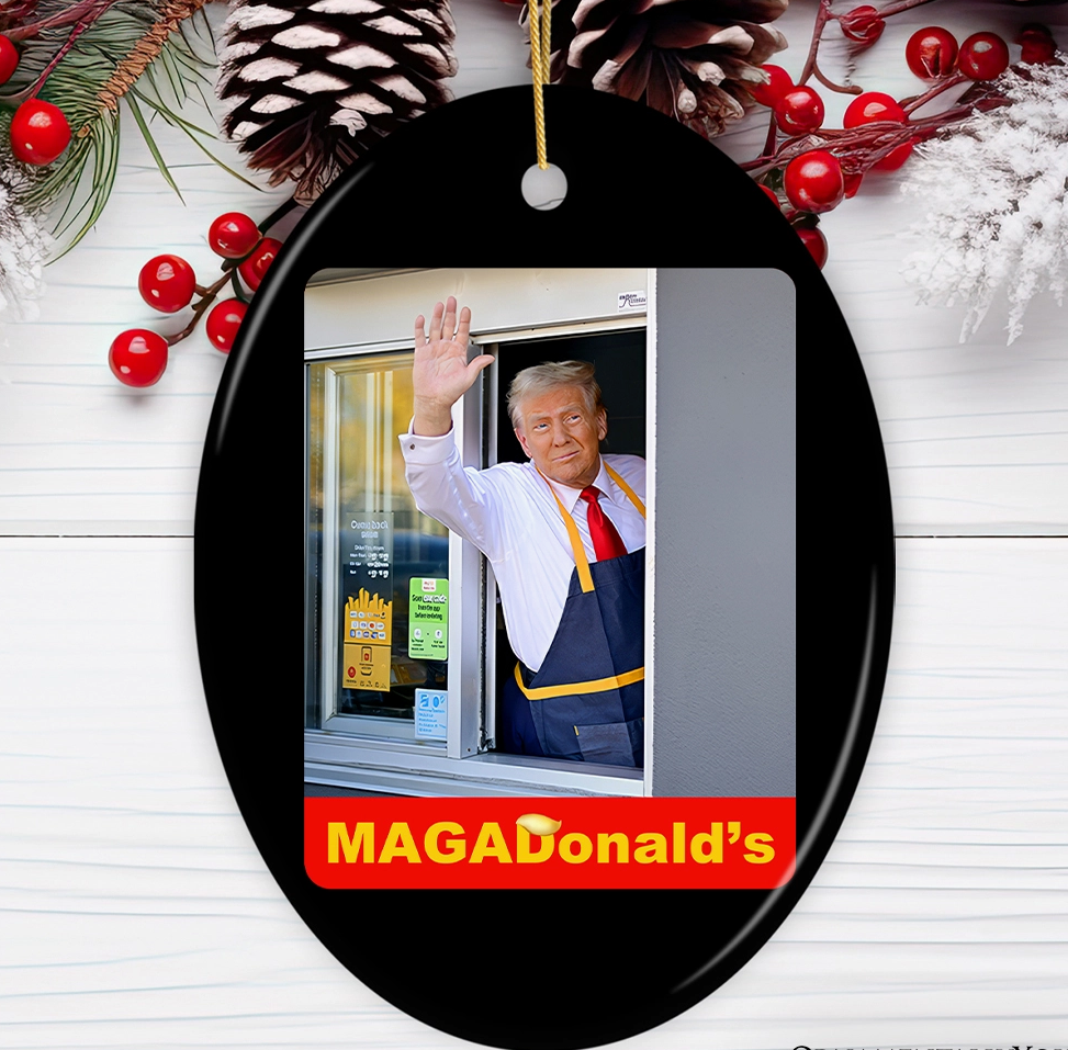 christmas cheer all year MAGADonald's Trump Ornament 250th Anniversary McDonald's drive through window stunt