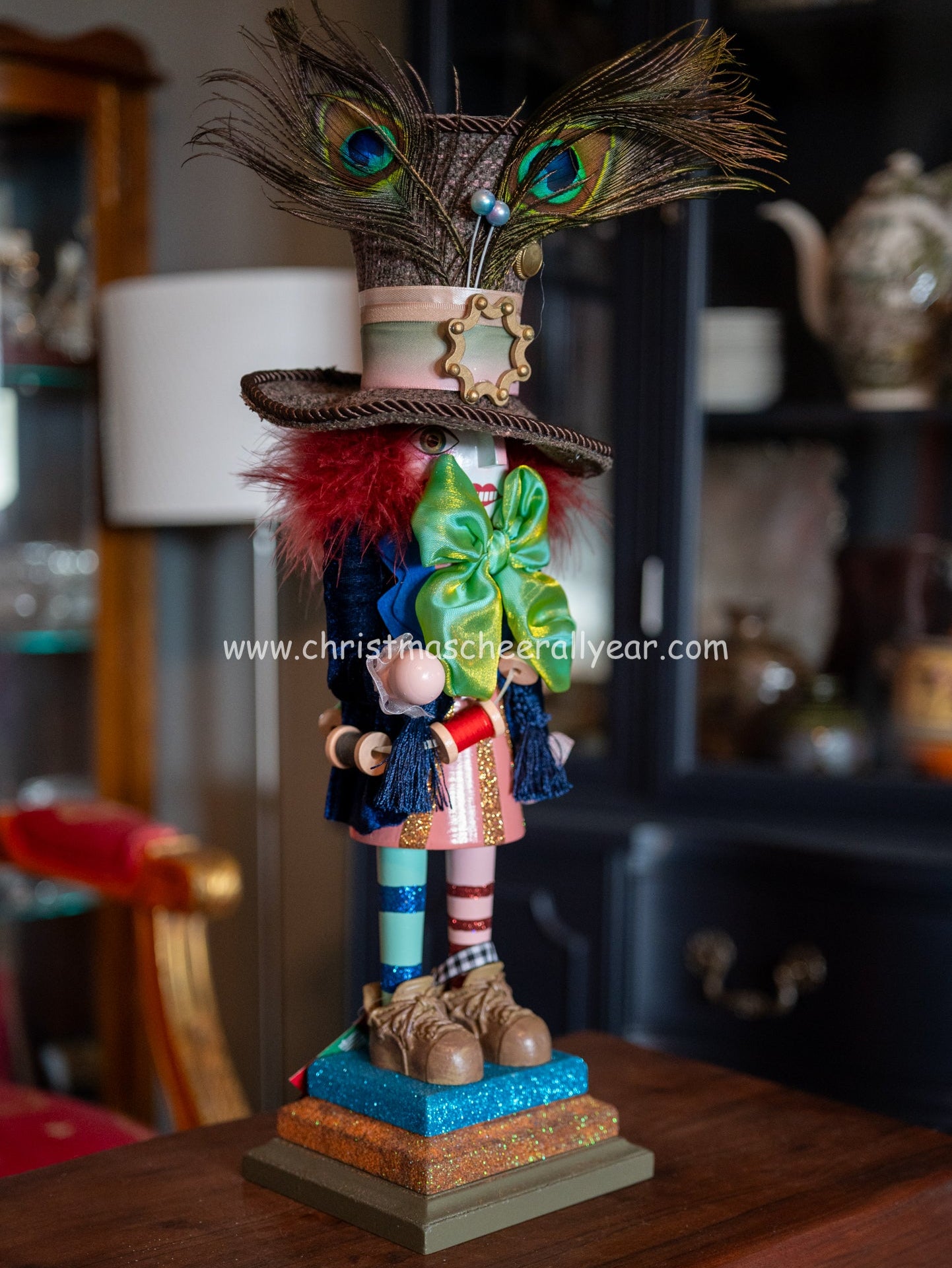 Nutcrackers for all year, the Mad Hatter Nutcracker has amazing colors and detail, available at Christmas Cheer All Year