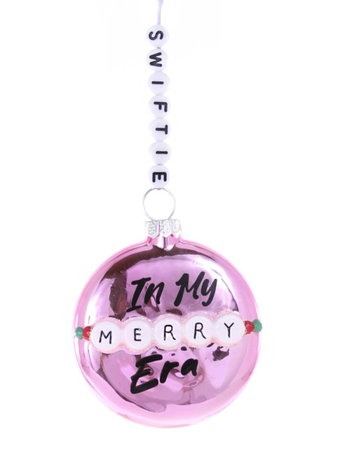 Christmas Cheer All Year Taylor Swift Swiftie Pink Ornament 'In My Merry Era' text