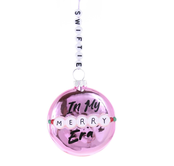 Christmas Cheer All Year Taylor Swift Swiftie Pink Ornament 'In My Merry Era' text