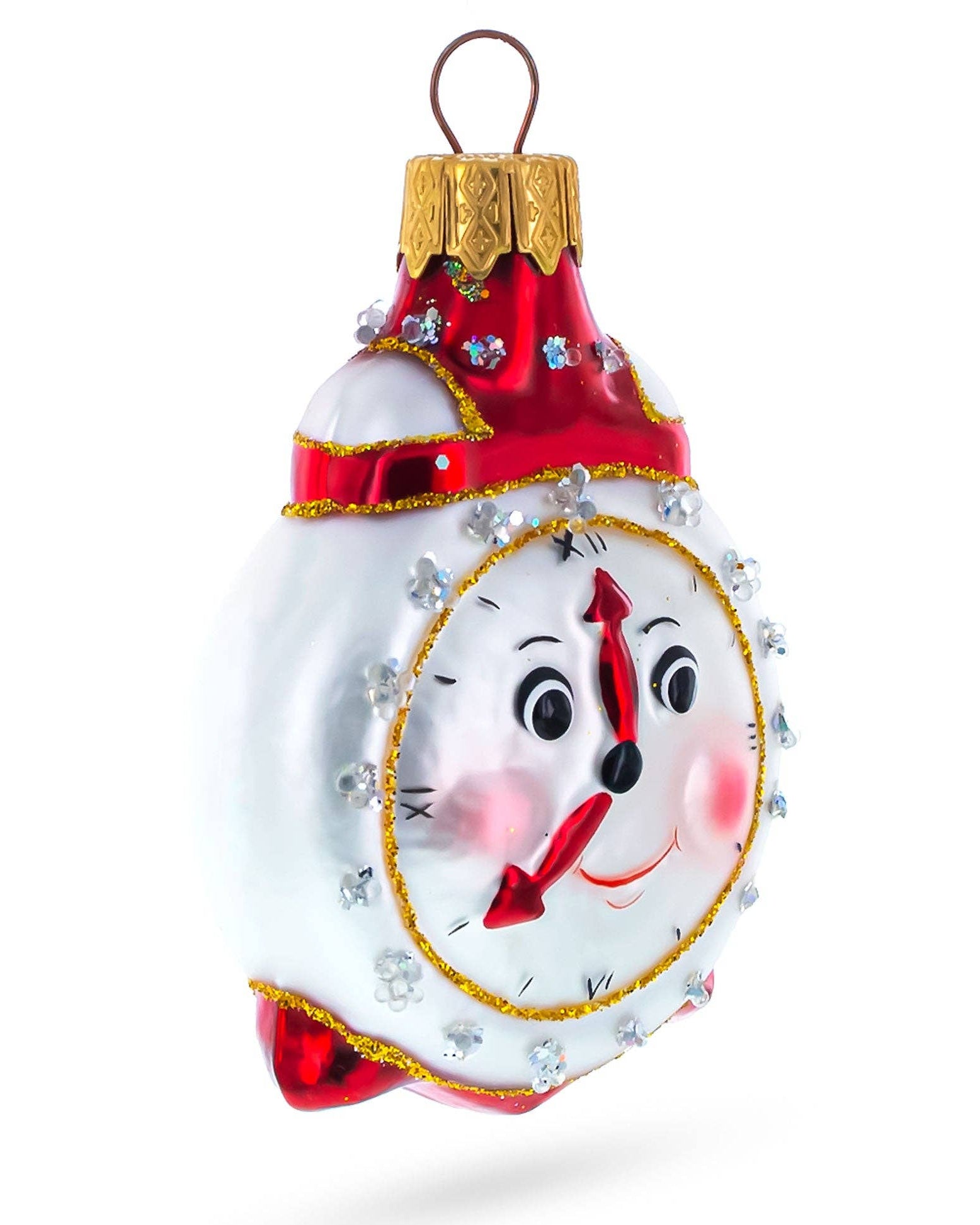 Christmas Cheer All year Midcentury Happy Face Alarm Clock Glass Ornament