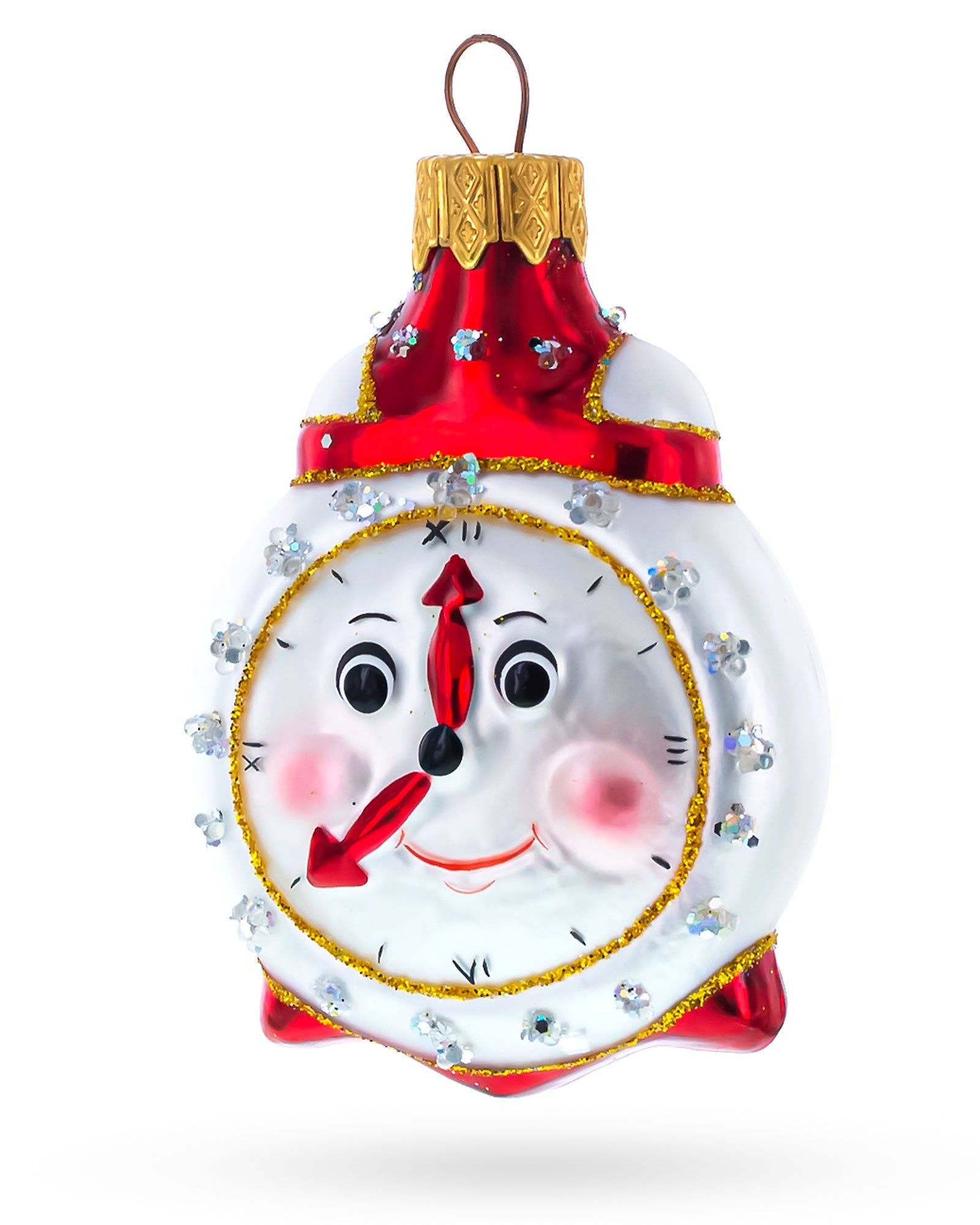 Christmas Cheer All Year Midcentury Happy Face Alarm Clock Glass Ornament