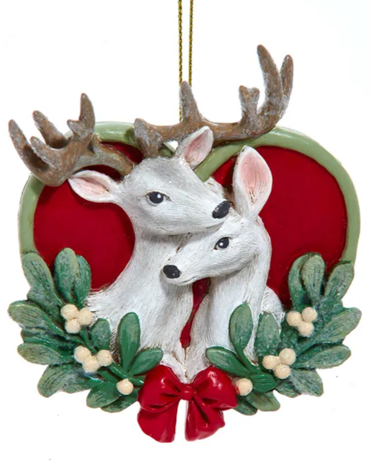 Christmas Cheer All Year Mistletoe Deer Couple Heart Ornament by Kurt Adler E1019