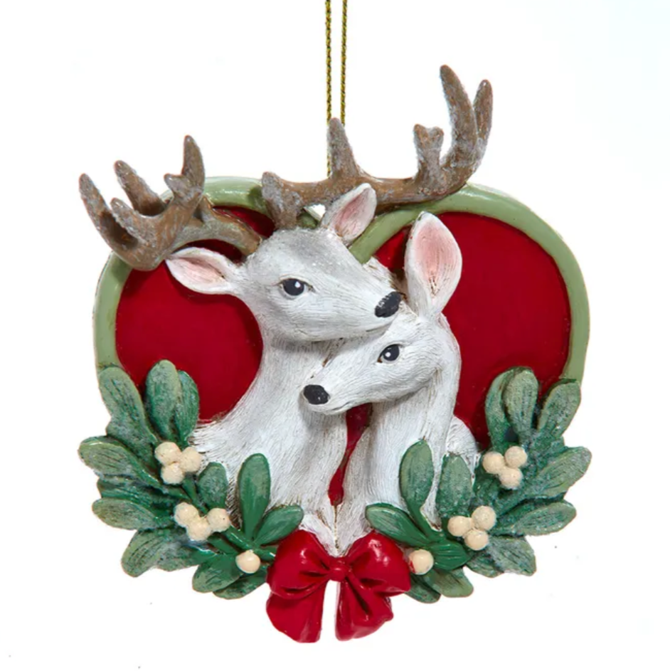 Christmas Cheer All Year Mistletoe Deer Couple Heart Ornament by Kurt Adler E1019