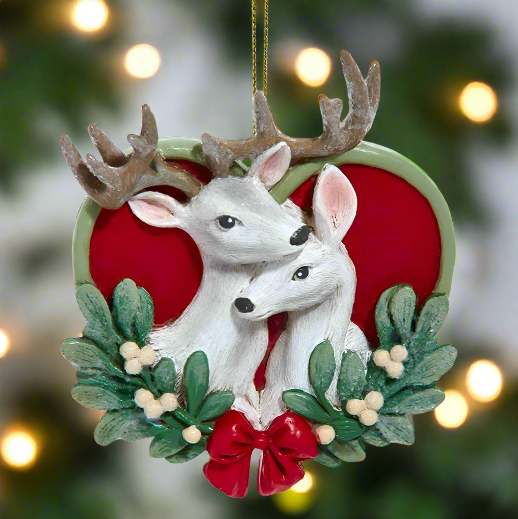 Christmas Cheer All Year Mistletoe Deer Couple Heart Ornament by Kurt Adler E1019