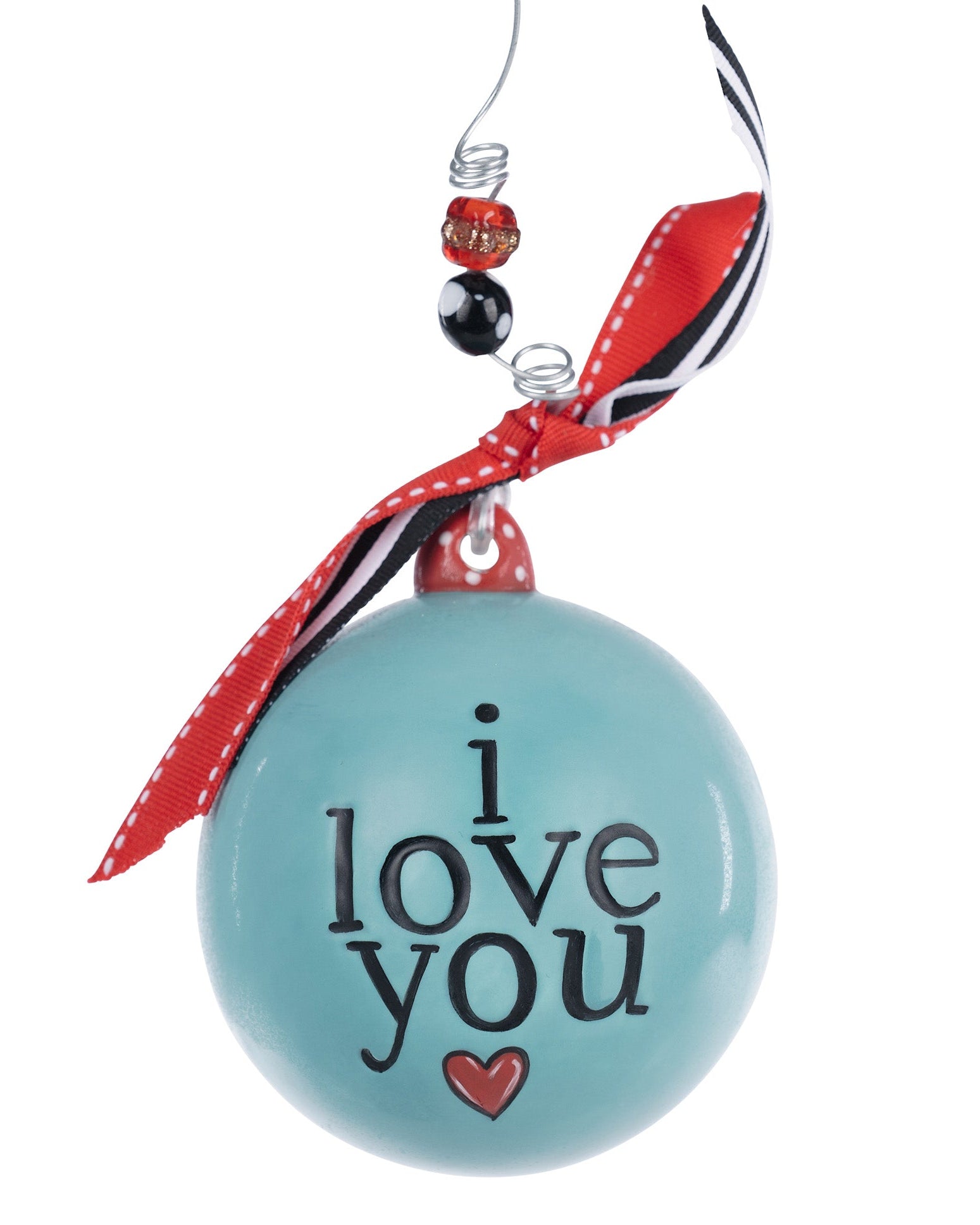 Christmas Cheer All year I love you mom Christmas ornament by Glory Haus I Love you engraved and painted letters and a red heart on reverse side