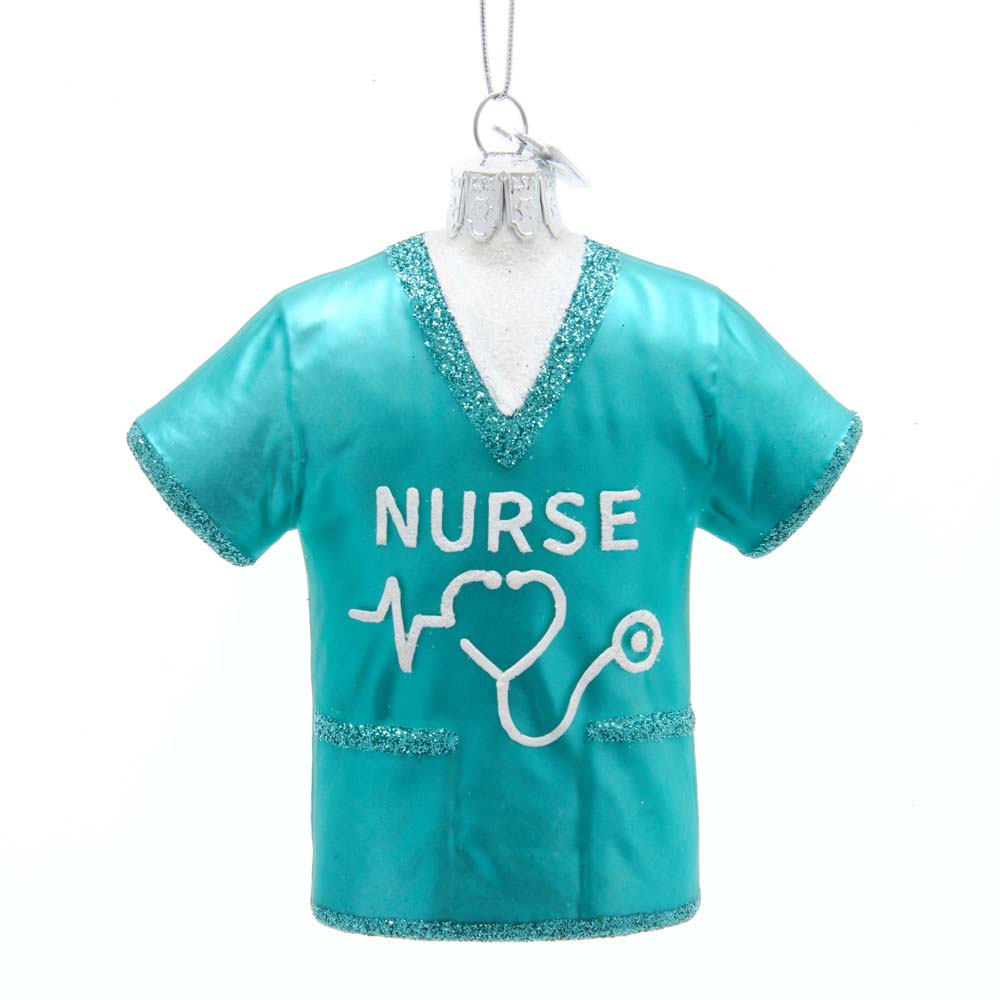 Christmas Cheer All Year Noble Gems Nurse Scrubs Glass Glittered Ornament NB1626