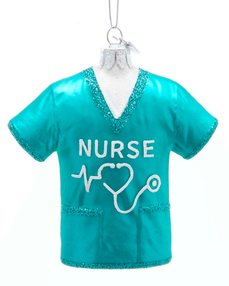 Christmas Cheer All Year Noble Gems Nurse Scrubs Glass Glittered Ornament NB1626