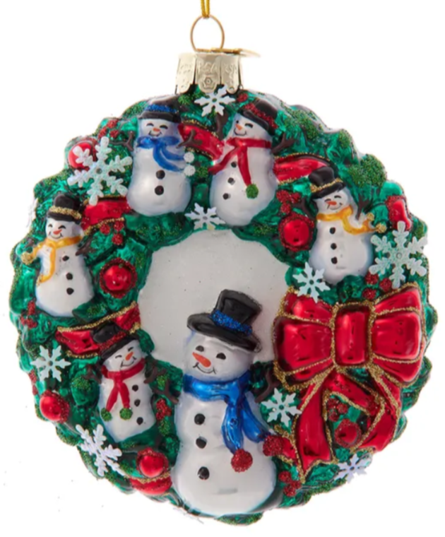 Christmas Cheer All Year Noble Gems Glass Snowman Wreath Ornament by Kurt Adler