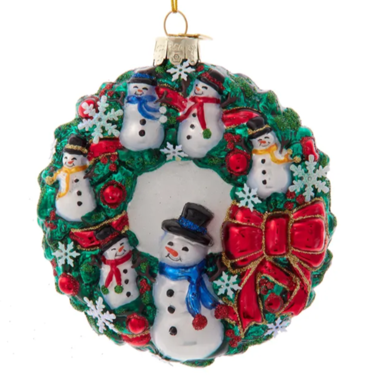 The Canton Christmas Shop Noble Gems Glass Snowman Wreath Ornament by Kurt Adler