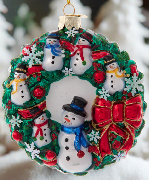 Christmas Cheer All Year Noble Gems Glass Snowman Wreath Ornament by Kurt Adler