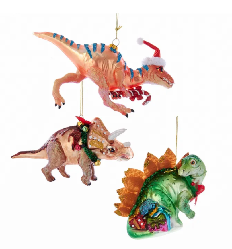The Canton Christmas Shop Noble Gems Christmas Dinosaur Ornaments on white background