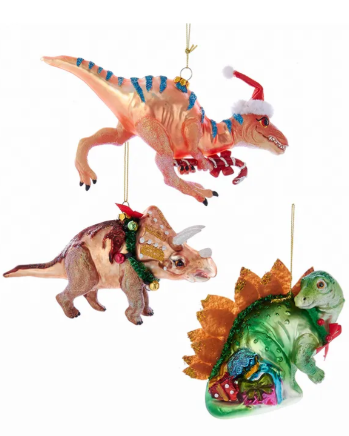 The Canton Christmas Shop Noble Gems Christmas Dinosaur Ornaments on white background