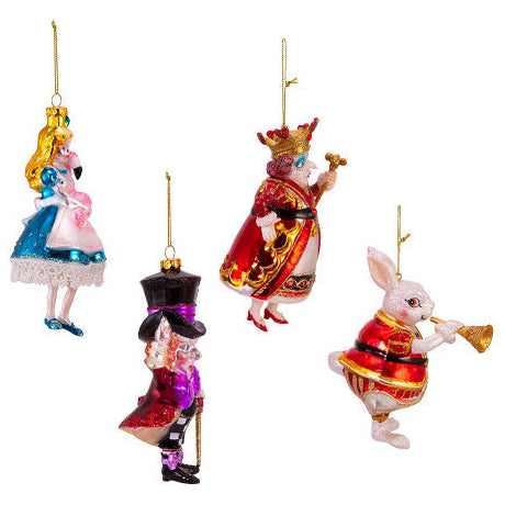 Christmas Cheer All Year Noble Gems Glass Alice in Wonderland Ornaments Alice Flamingo Mad Hatter Queen of Hearts Rabbit Kurt Adler