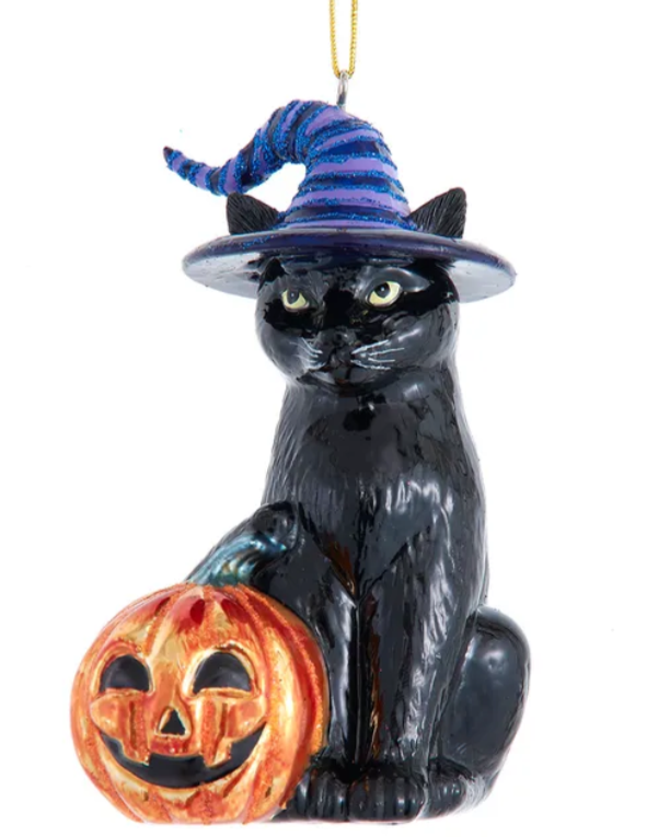 Christmas Cheer All Year Noble Gems™ Glass Halloween Cat Ornament Kurt Adler NB1876