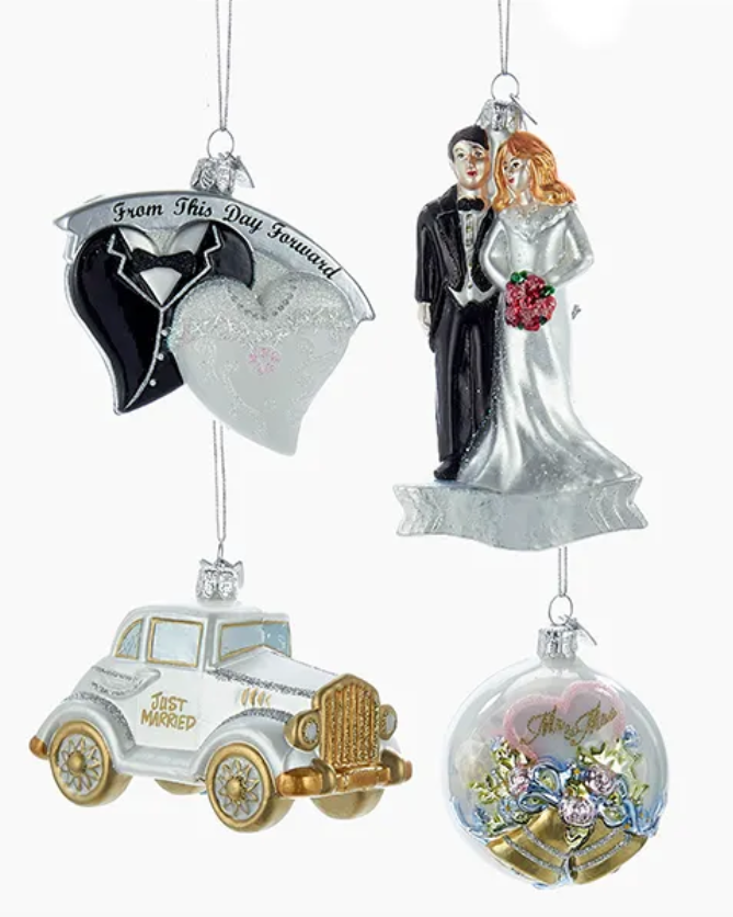 Christmas Cheer ALl year Noble Gems Wedding Box Glass Ornaments Set of 4 from Kurt Adler