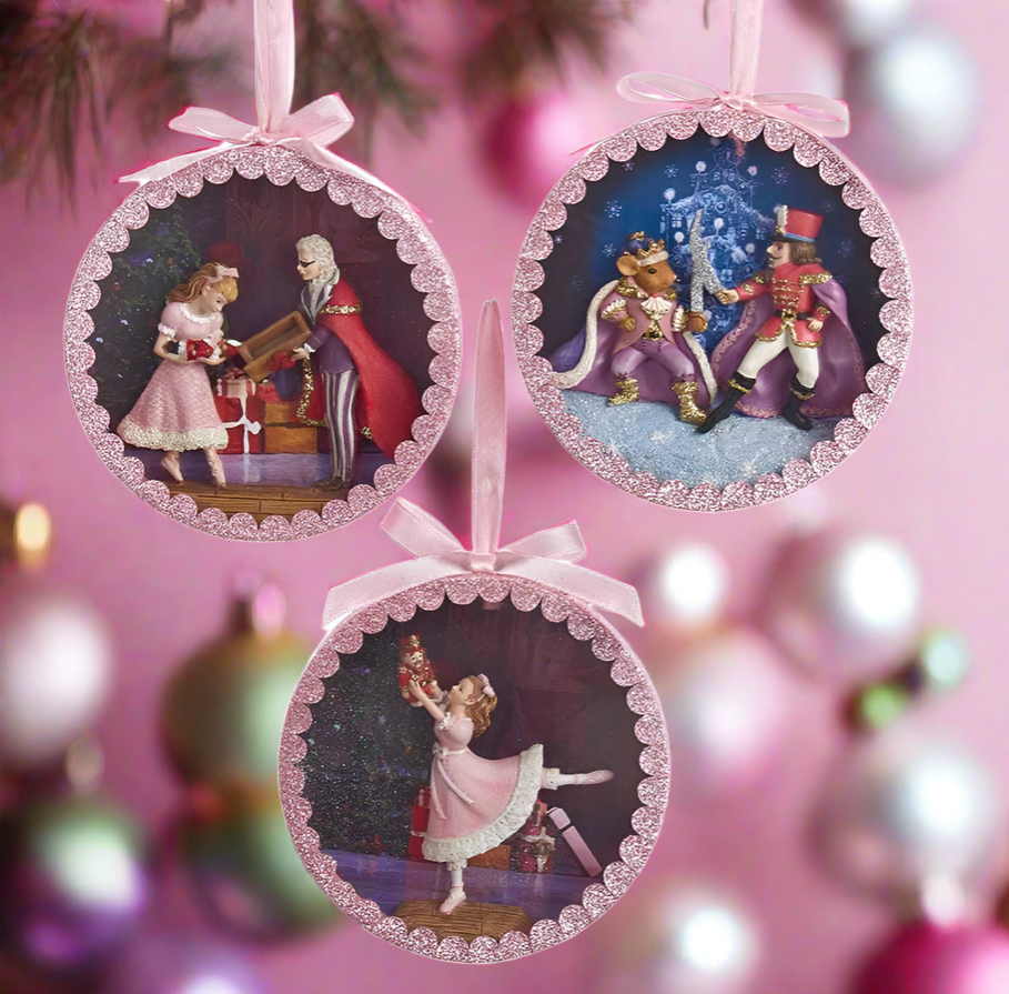 The Canton Christmas Shop Nutcracker Suite Ballet Shadow Box Ornaments Clara Dancing Drosselmeyer Promise The Battle with Mouse King Assorted by Kurt Adler