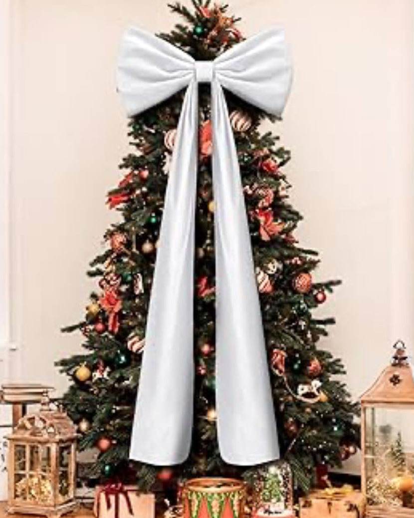 Christmas Cheer All Year Oversized White Velvet Christmas Tree Bow