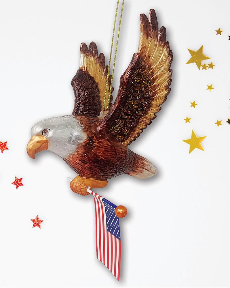 Christmas Cheer All Year Patriotic Glittered American Bald Eagle Ornament 250th Anniversary Happy Birthday America American Flag