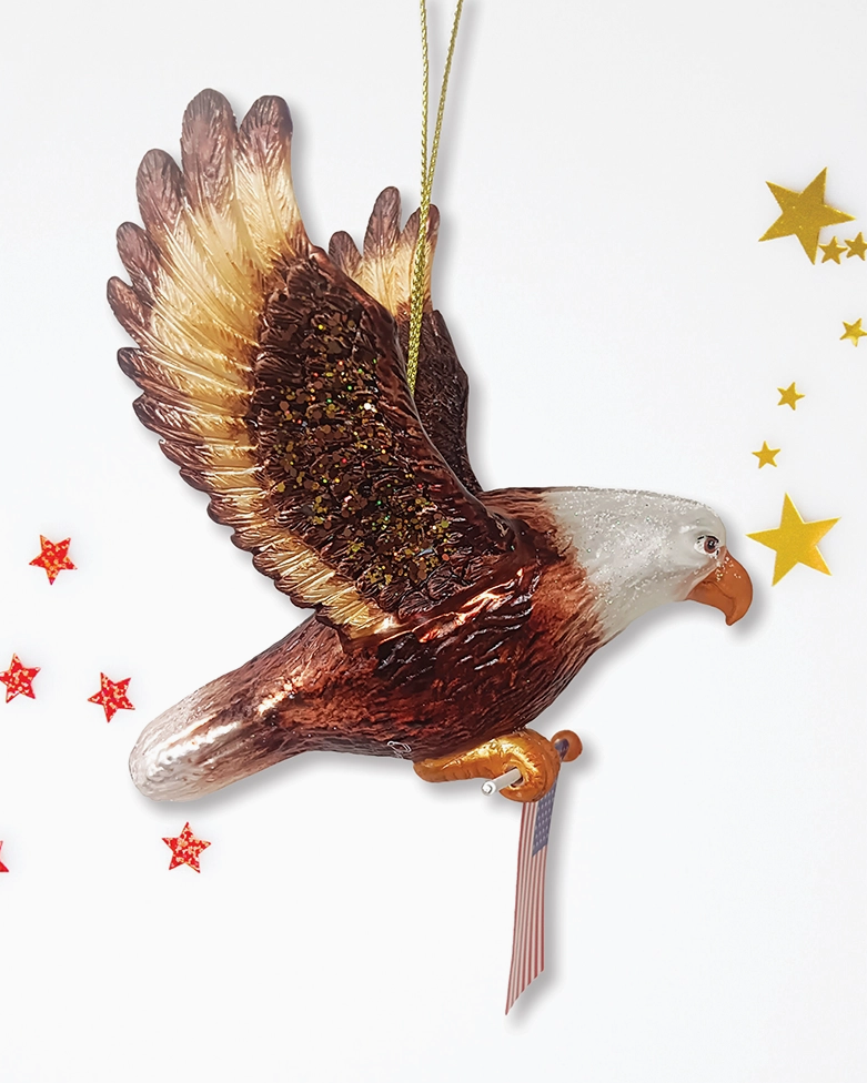 Christmas Cheer All Year Patriotic Glittered American Bald Eagle Ornament 250th Anniversary Happy Birthday America American Flag