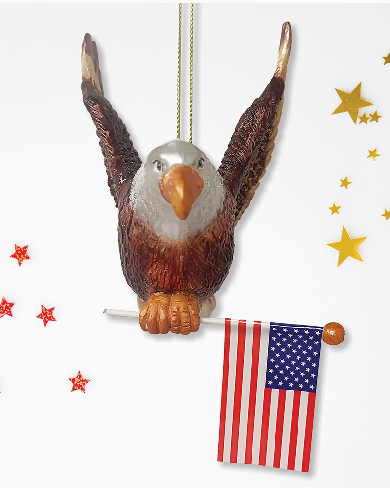 Christmas Cheer All Year Patriotic Glittered American Bald Eagle Ornament 250th Anniversary Happy Birthday America American Flag