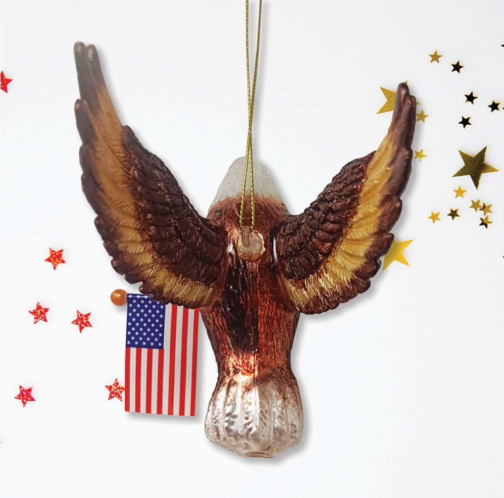 Christmas Cheer All Year Patriotic Glittered American Bald Eagle Ornament 250th Anniversary Happy Birthday America American Flag