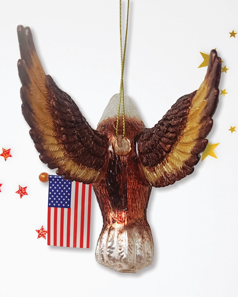 Christmas Cheer All Year Patriotic Glittered American Bald Eagle Ornament 250th Anniversary Happy Birthday America American Flag