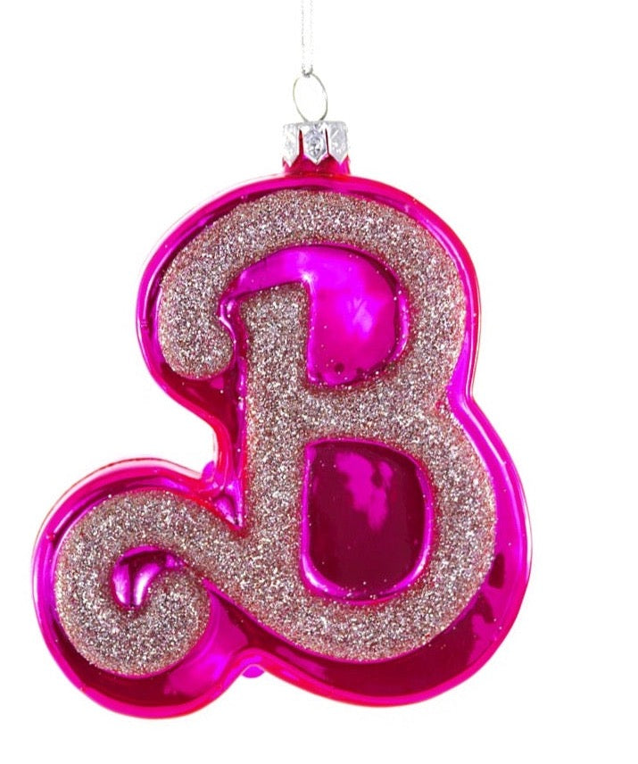 Christmas Cheer All Year Pink Glittered B Barbie Ornament by Cody Foster & Co.