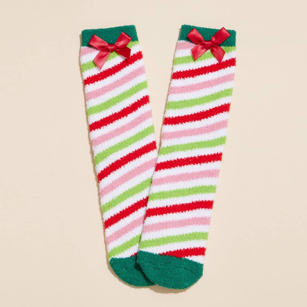 The Canton Christmas Shop Grinch Socks Gift Set 4 Pair Pink Green Striped White Red Bow