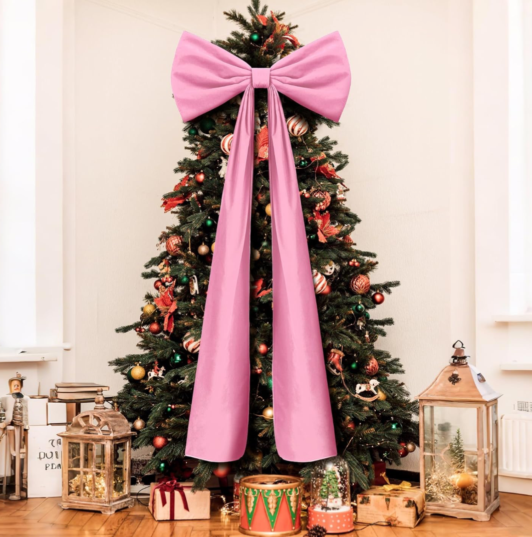 Christmas Cheer All Year Pink Velvet Bow Tree Topper