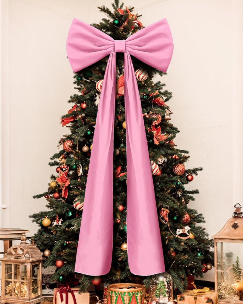 Christmas Cheer All Year Pink Velvet Bow Tree Topper