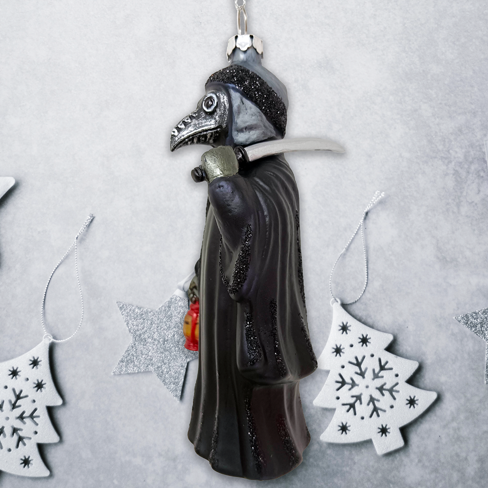 The Canton Christmas Shop Plague Doctor Glass Black Beaked Glittered Halloween ornament