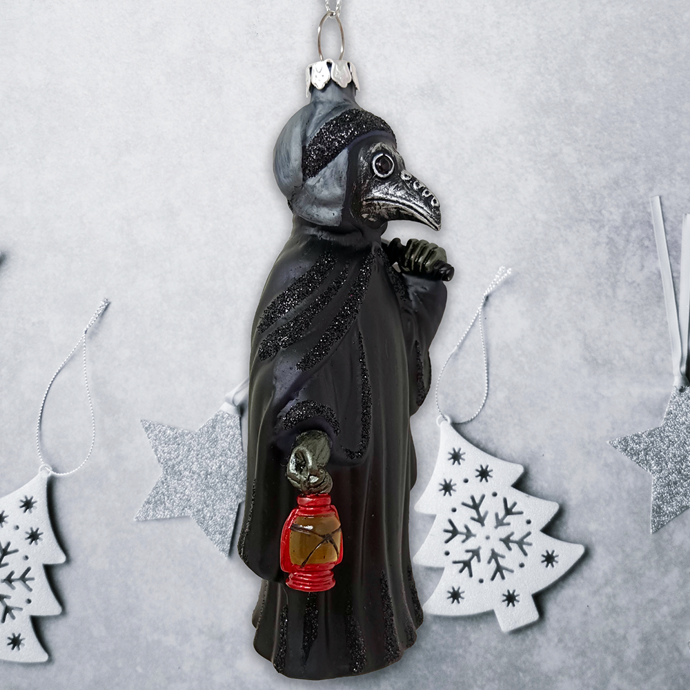 The Canton Christmas Shop Plague Doctor Glass Black Beaked Glittered Halloween ornament