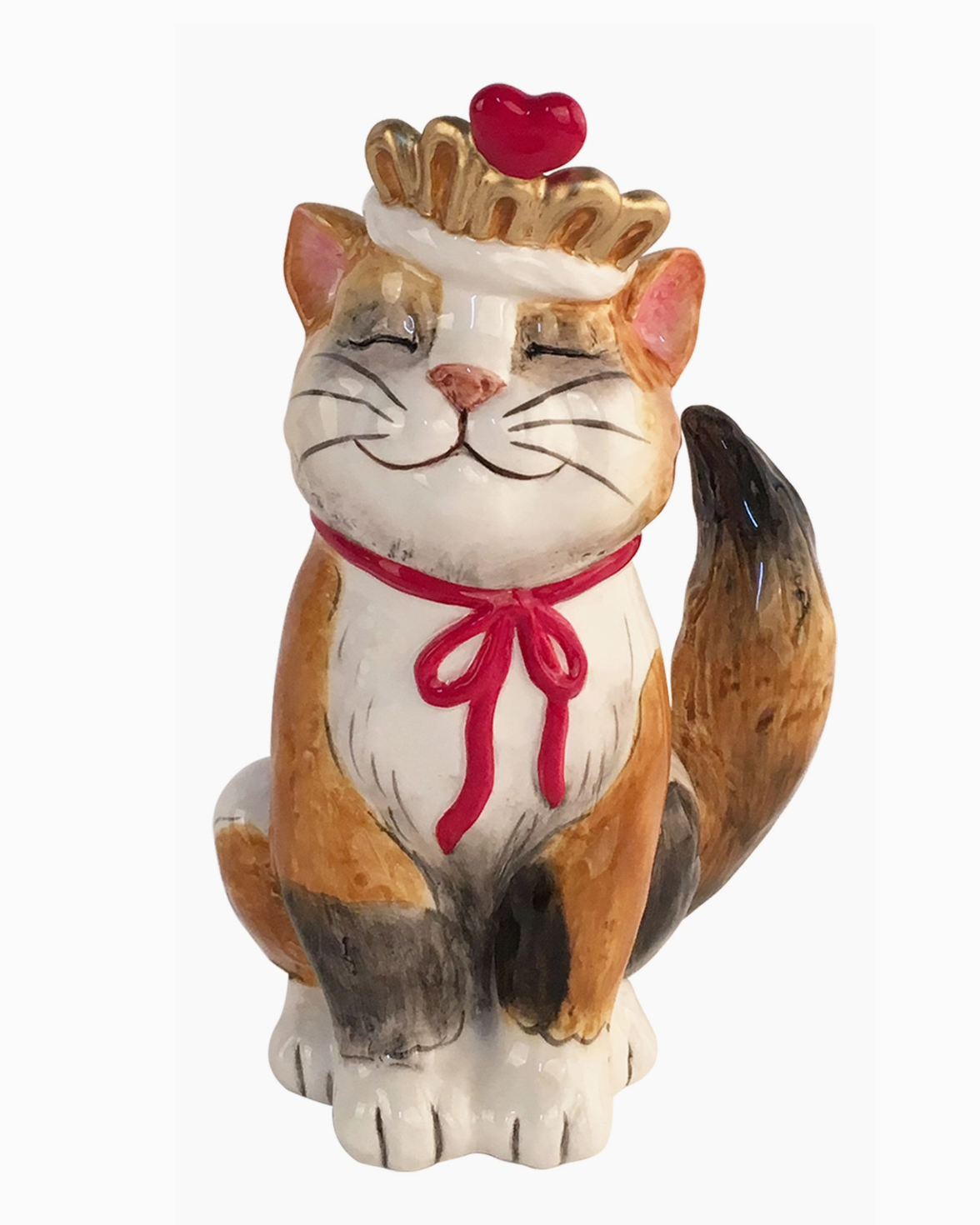 Christmas Cheer All Year Princess Cat figurine with gold crown and heart