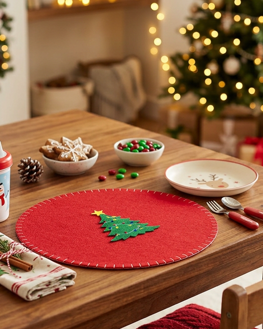 Christmas Tree Round Red Placemat