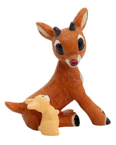 Rudolph the Red Nosed Reindeer TV show character figurine with rabbit at his feet Christmas Cheer All Year